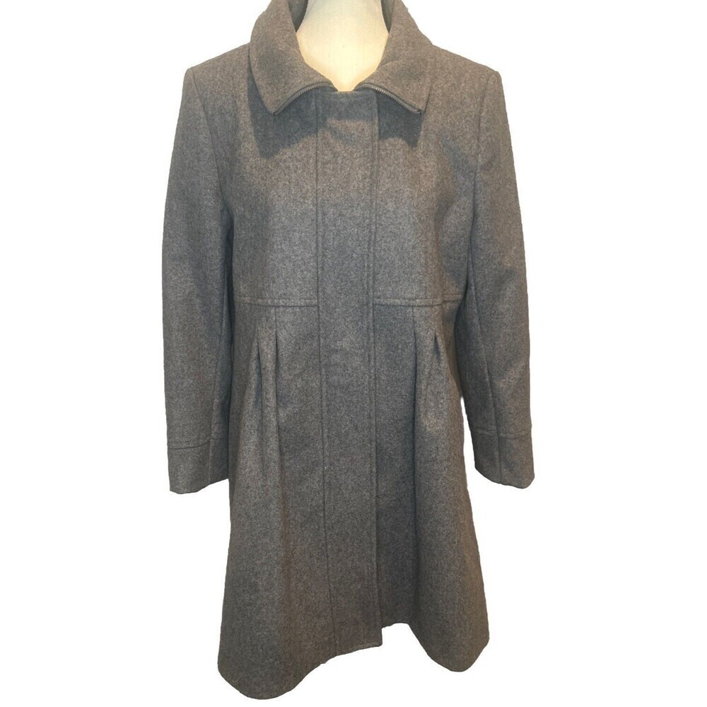 Women’s DKNY Gray Wool Blend Babydoll Peacoat Fully Lined Size 12 Petite MINT‎